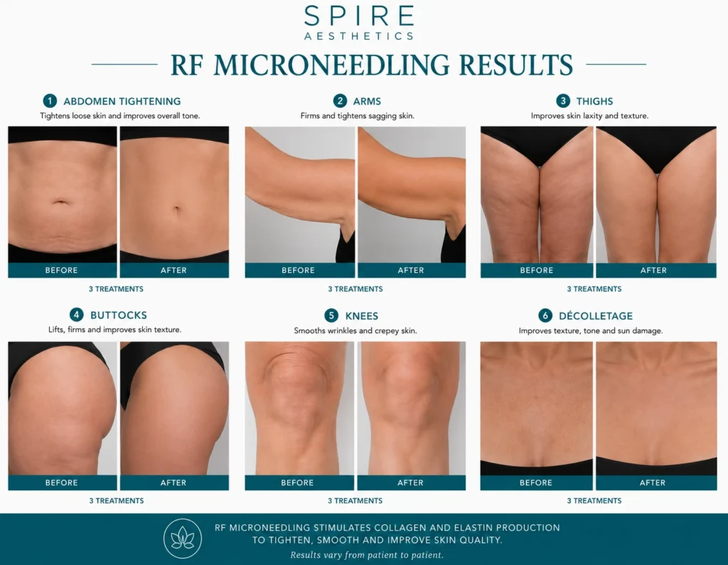 before and after RF microneedling skin tightening results Isle of Isla on the body